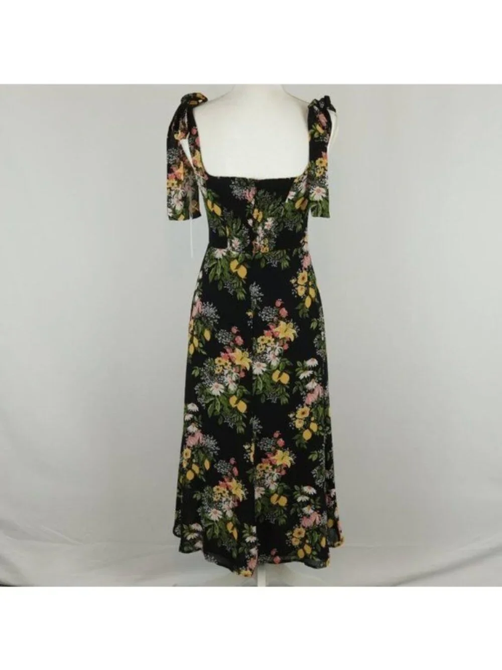 Reformation Twilight Sicilia Women's Size 4 Black Floral Tie Strap Midi Dress